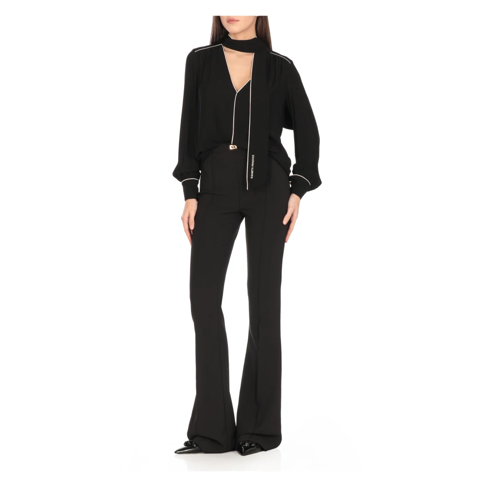 Elisabetta Franchi Zwarte Crêpe Broek met Zijrits Black Dames