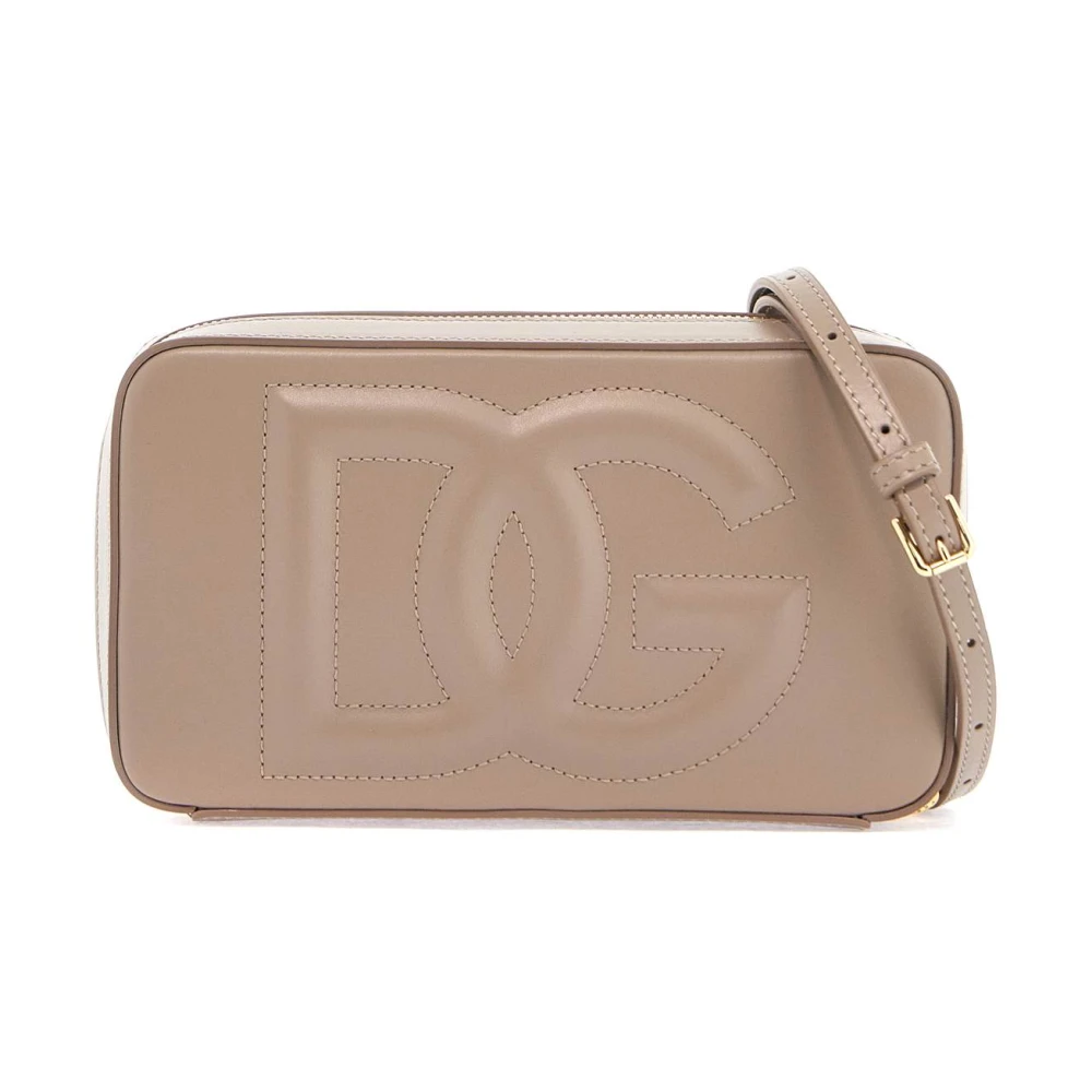 Dolce & Gabbana Taupe Leren Schoudertas met Gouden Rits Brown Dames