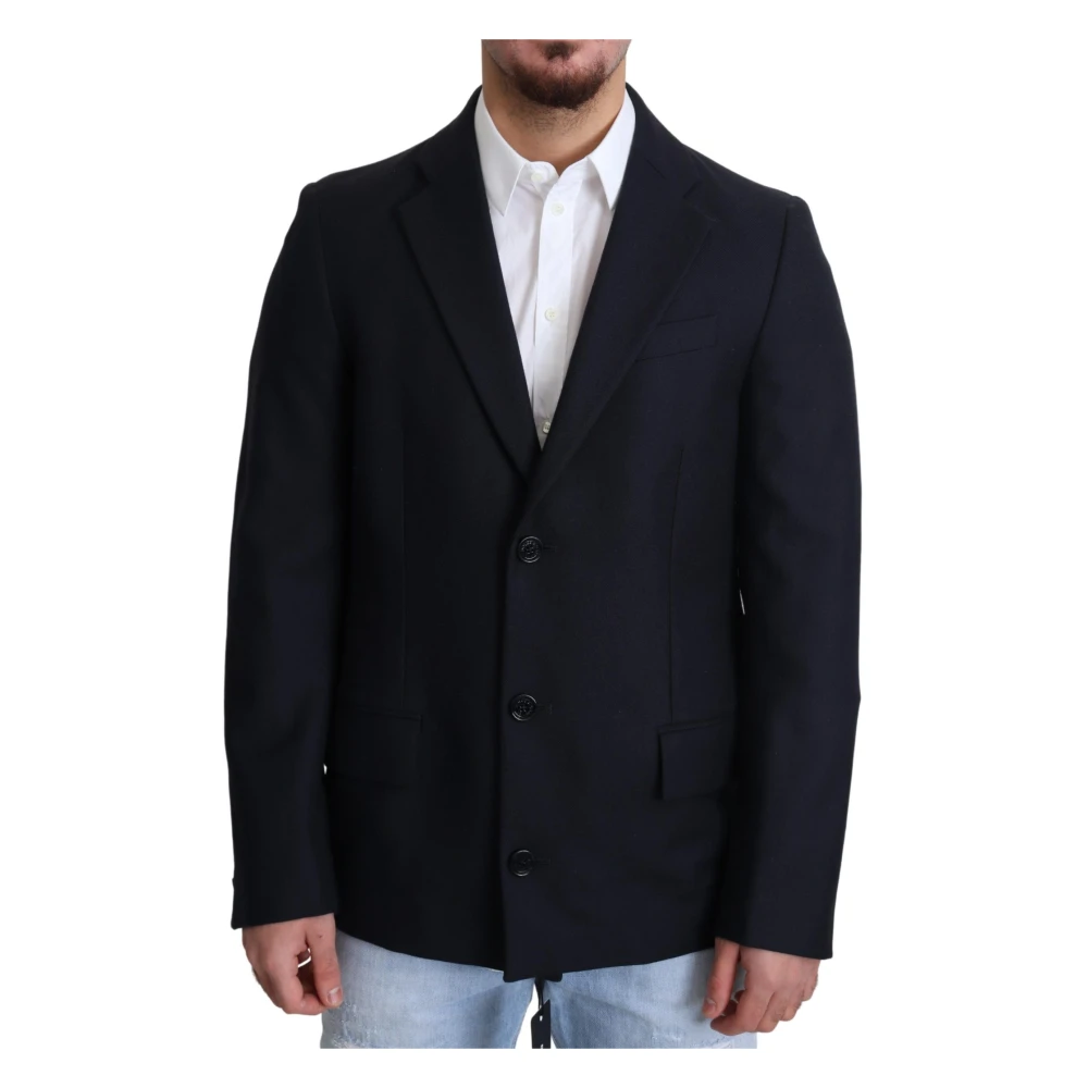 Dolce & Gabbana Men's Blue Blazers, S, Elegant Dark Wool Coat