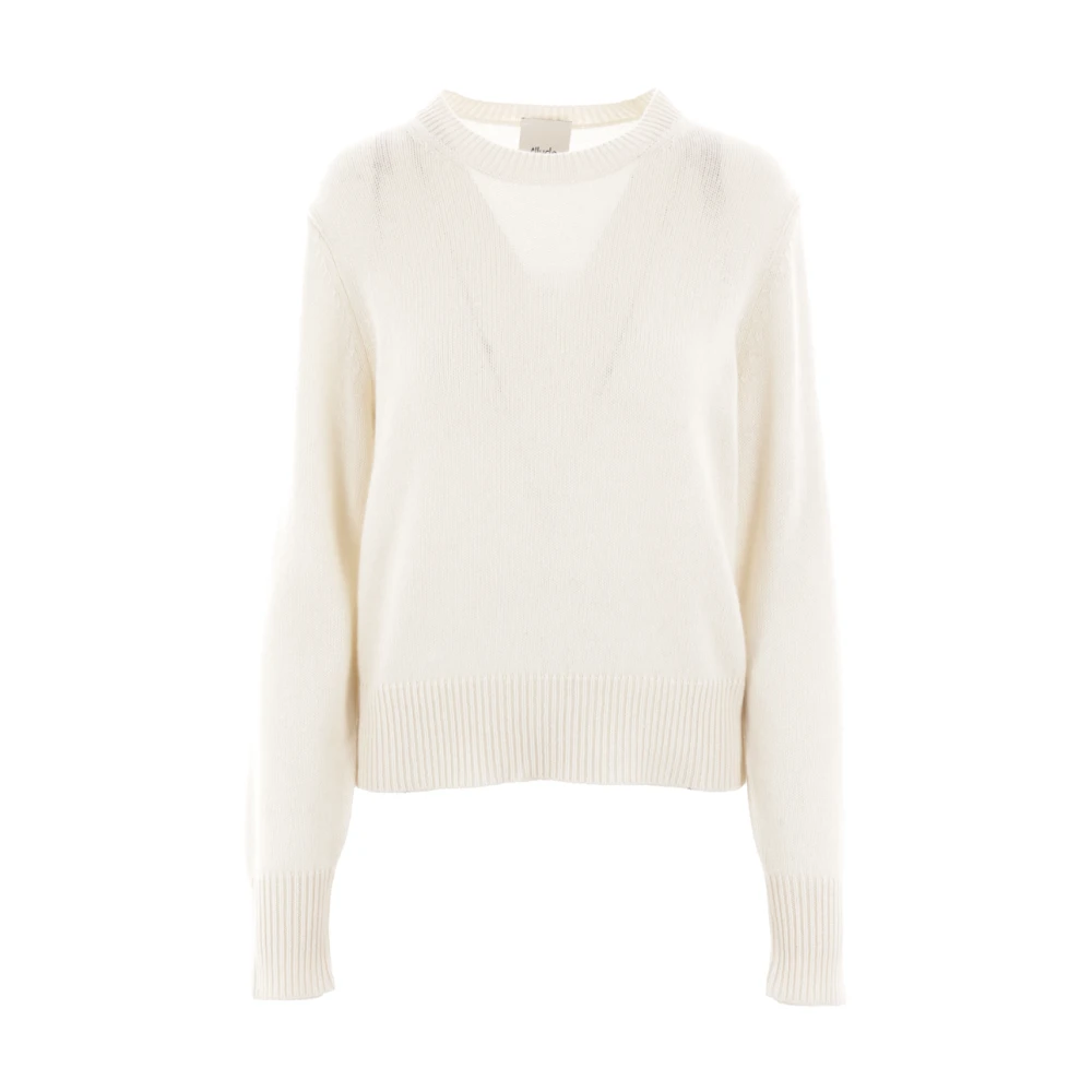 Allude Kasjmier Ivoor Trui Geribbelde Zoom Beige Dames