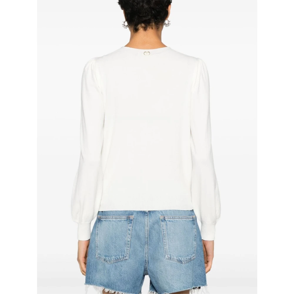 Twinset Geperforeerde V-hals Sweaters White Dames