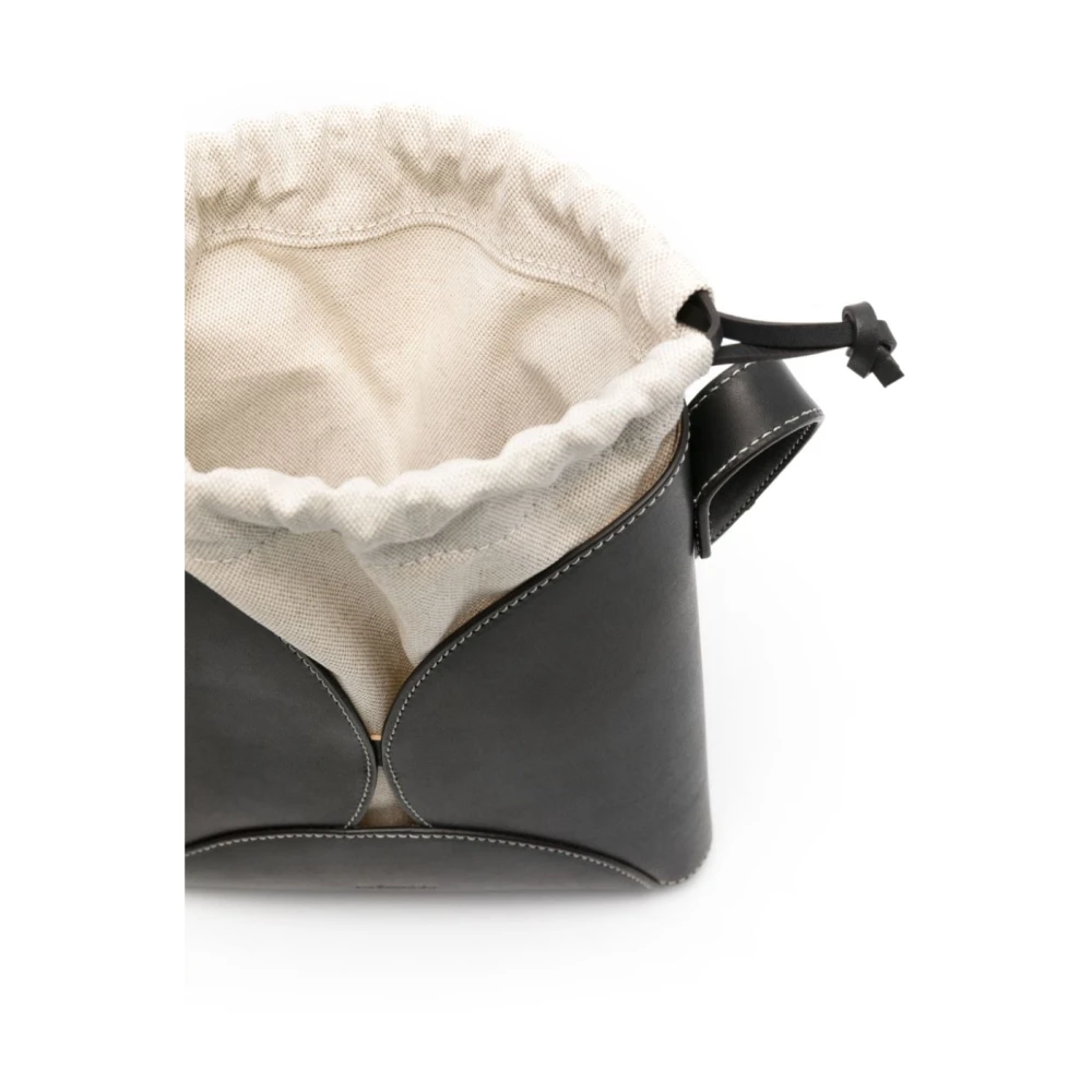 Jil Sander Zwarte Curve Schoudertas met Trekkoordsluiting Black Dames