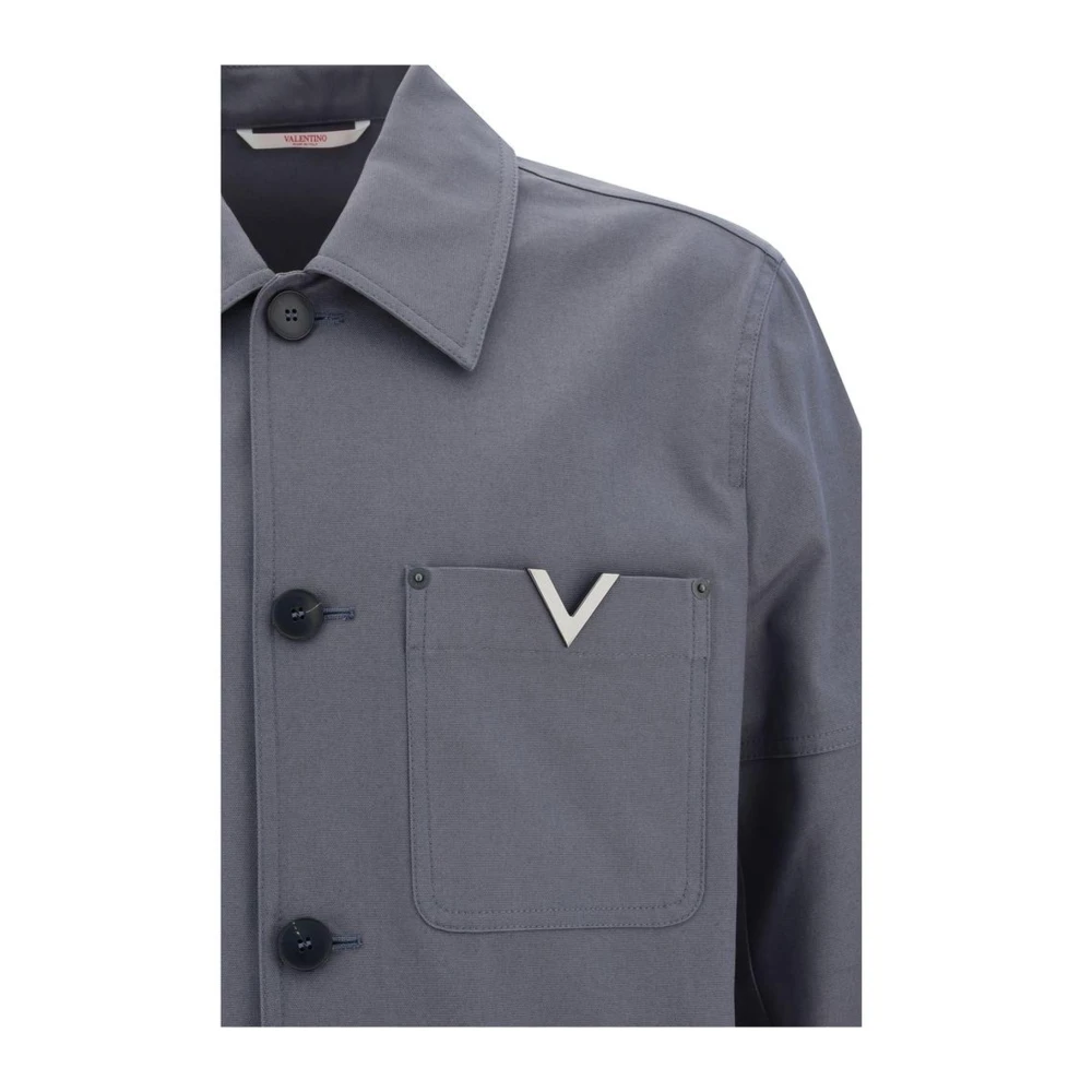 Valentino Katoenen Caban Jas met VLogo Detail Gray Heren
