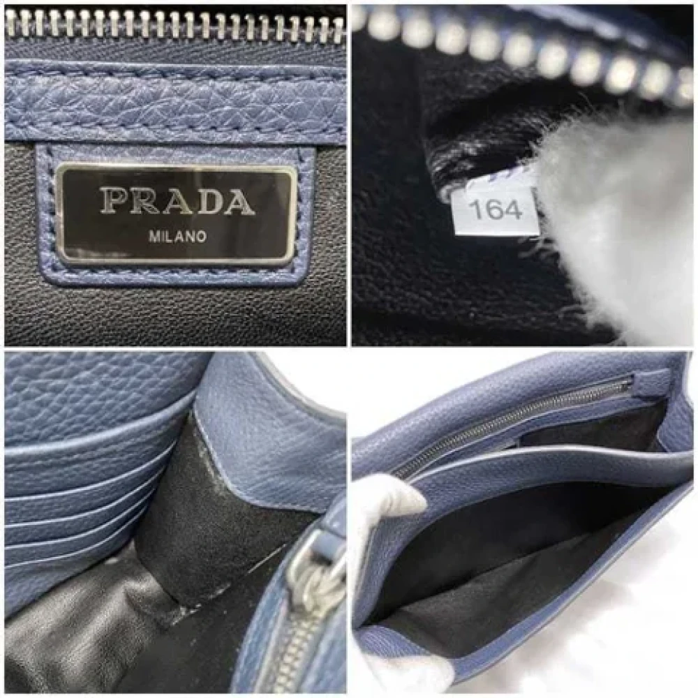 Prada Vintage Pre-owned Leather clutches Blue Heren