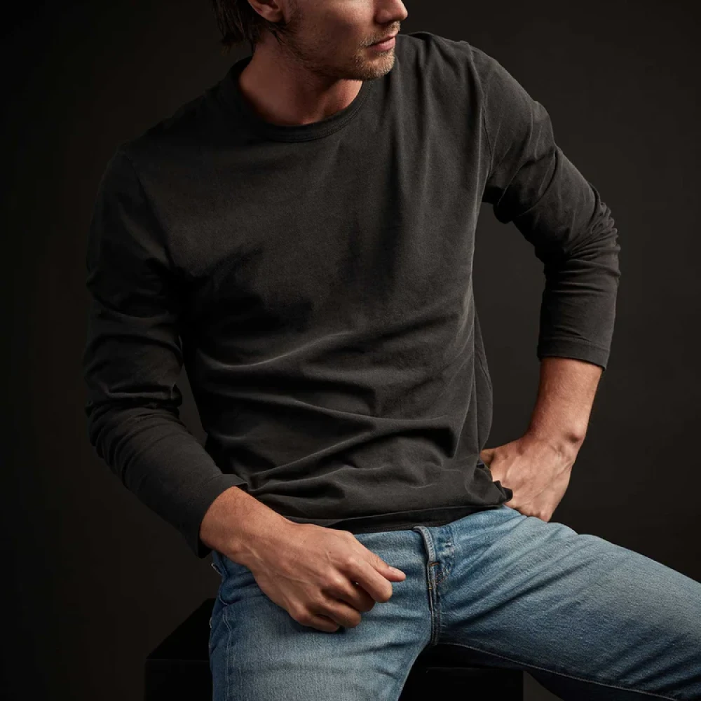 James Perse Pima Cotton Long Sleeve Crew T-Shirt Gray Heren