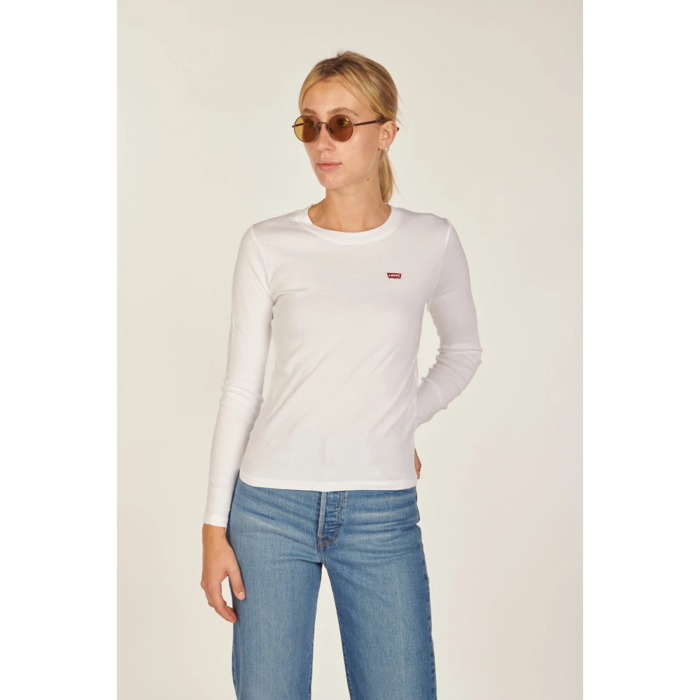 Levi's Witte longsleeve baby tee met choker detail White Dames