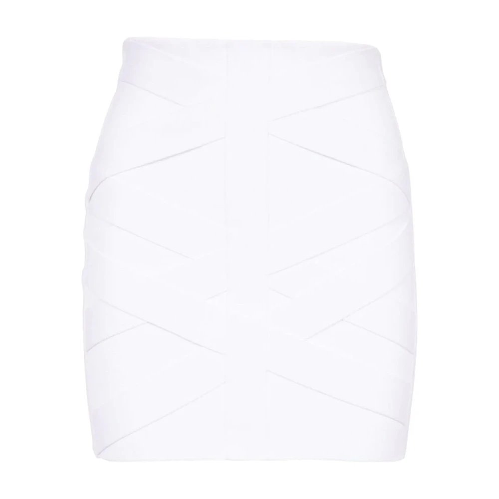 Balmain Stickad kort kjol i vitt White, Dam