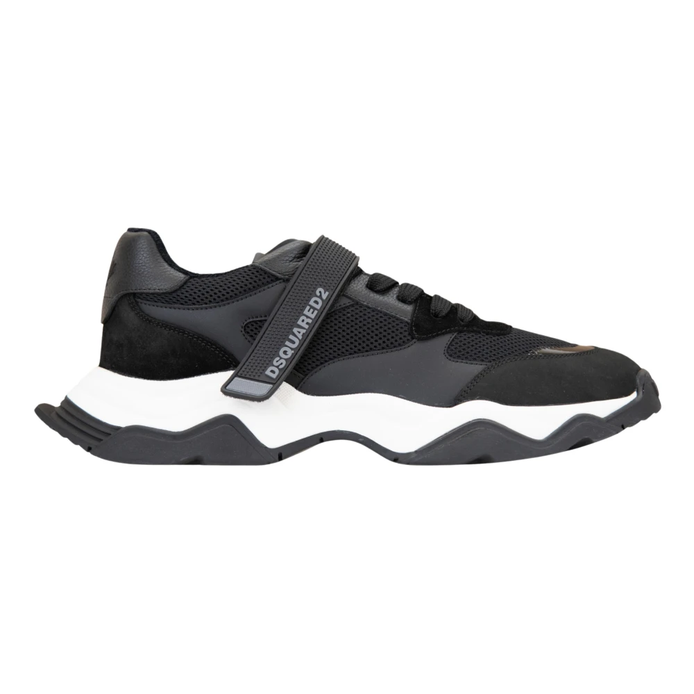 Dsquared2 Men's Black Sneakers, 11 Uk, Lace-Up Trainers With Velcro