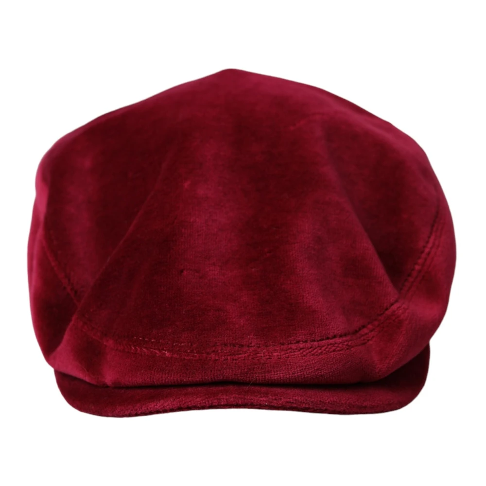 Dolce & Gabbana Maroon Velvet Cotton Newsboy Cap Red Heren