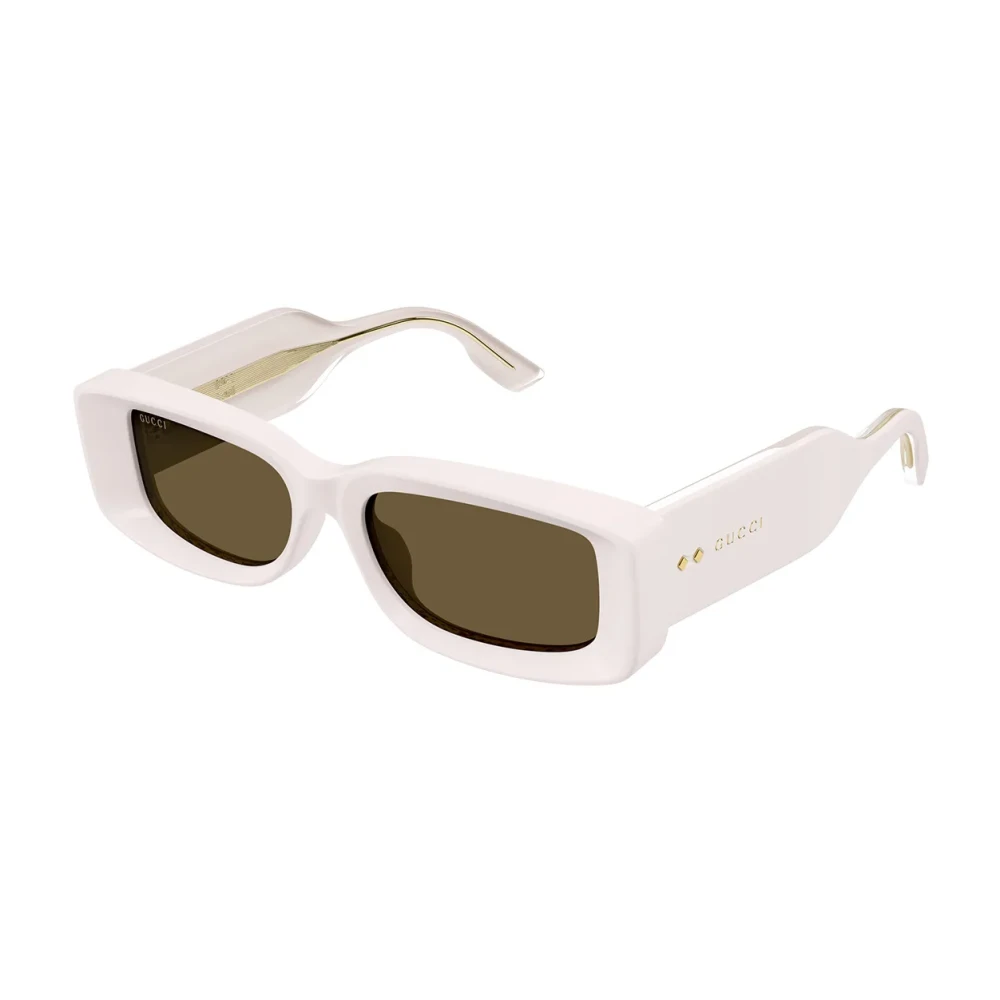 Gucci Unisex Beige Stylish Rectangular Sunglasses With Iconic Rivets Medium
