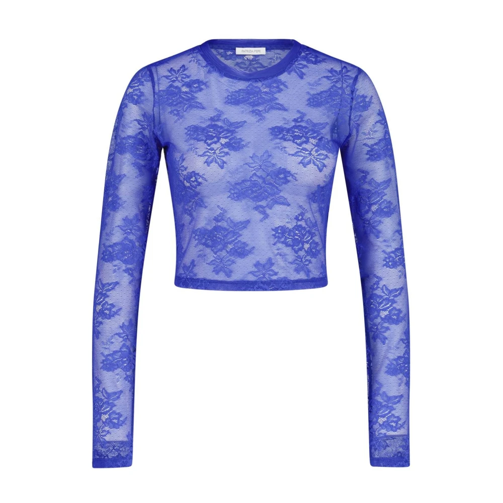 PATRIZIA PEPE Kanten Strakke Top met Lange Mouwen Blue Dames