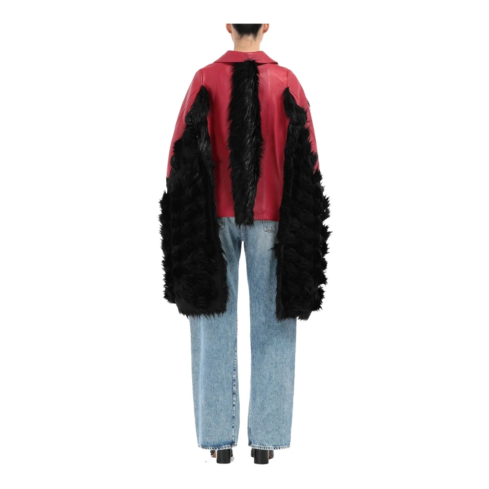 Maison Margiela Leren Cape Jas met Nepbontafwerking Red Dames