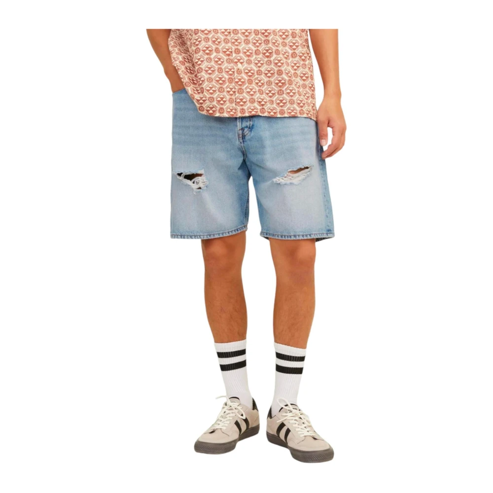 jack & jones Lichtblauwe Ripped Denim Shorts Blue Heren