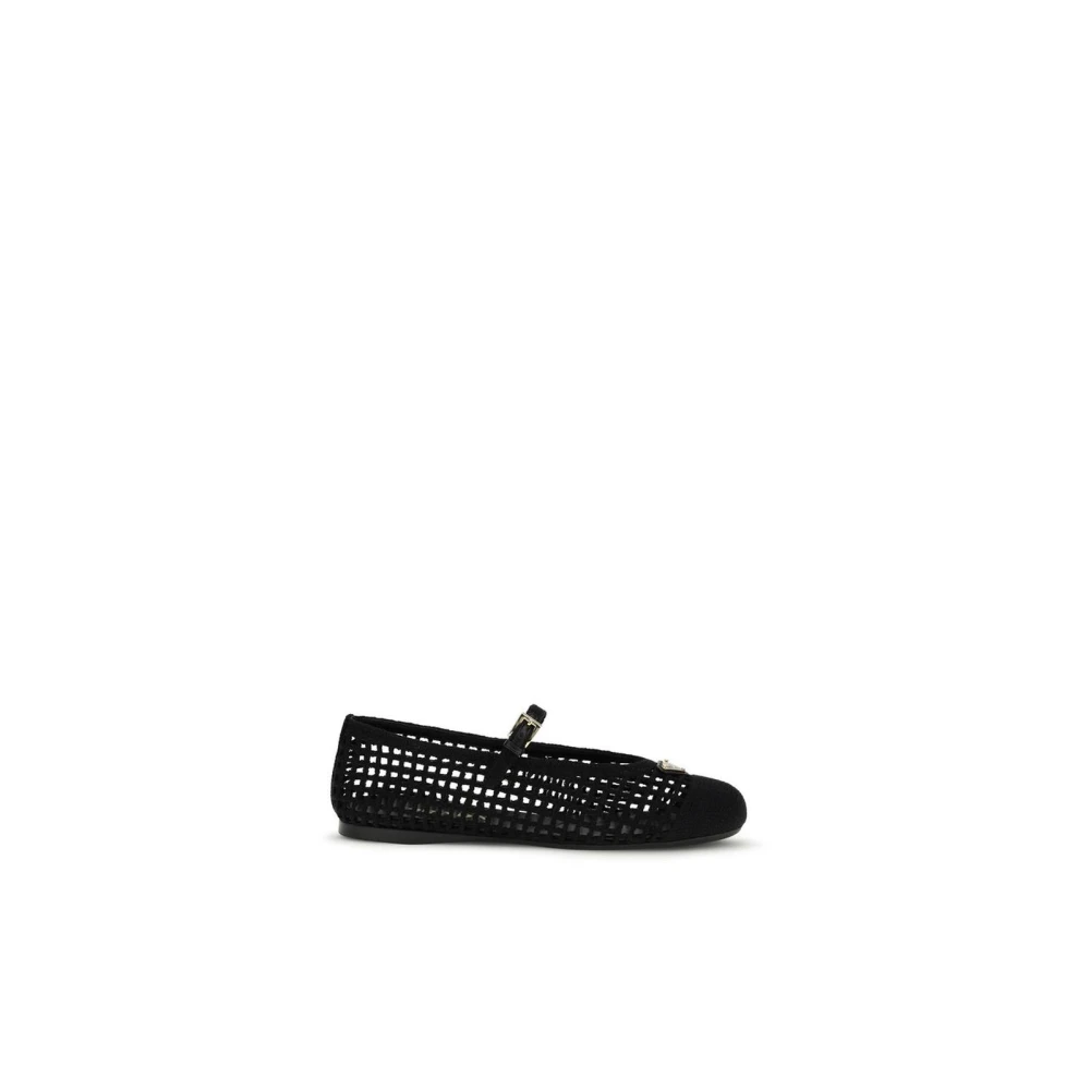 Prada Women's Black Crochet Knit Ballet Flats
