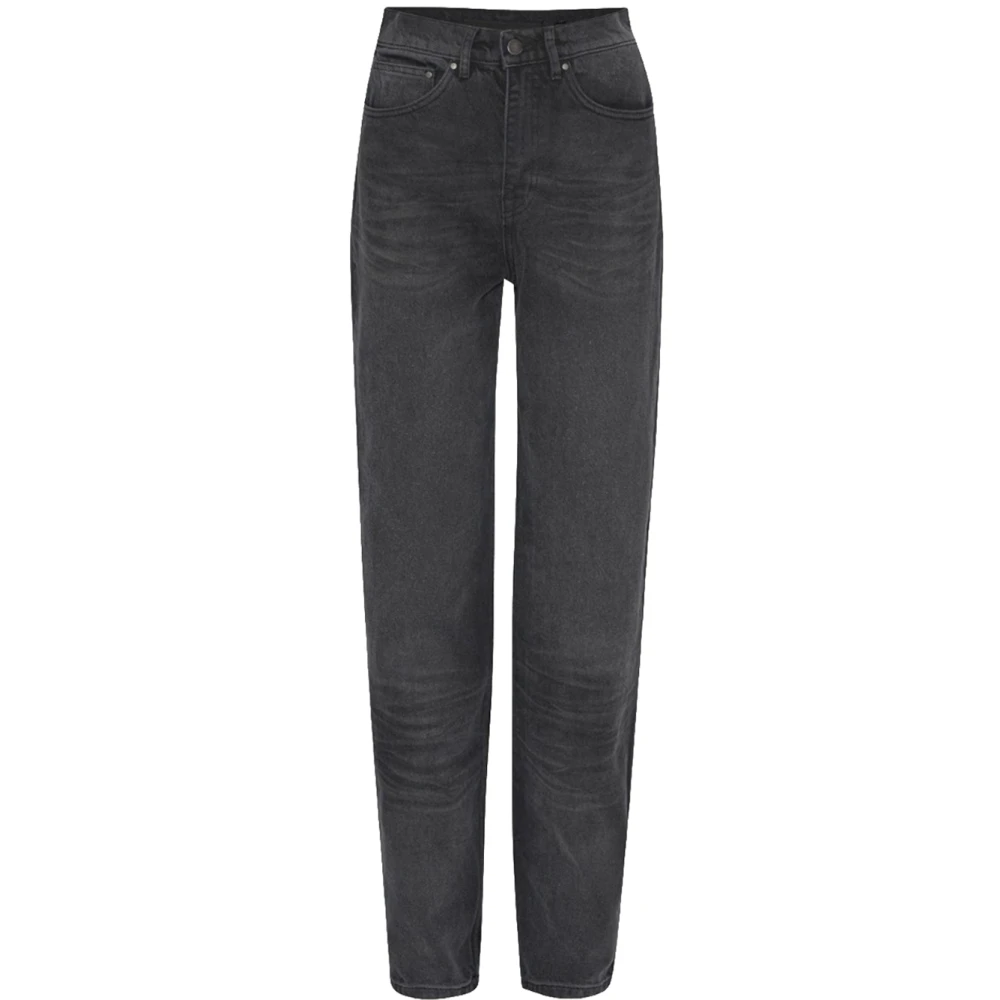 Rotate Birger Christensen Grijze denim jeans met rechte snit en hoge taille Black Dames