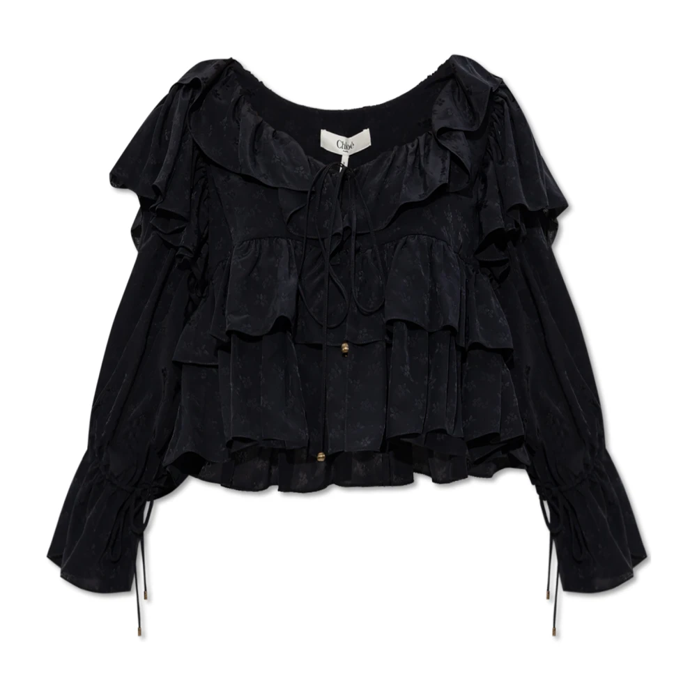 Chloé Top met bloemenpatroon en ruches Black Dames
