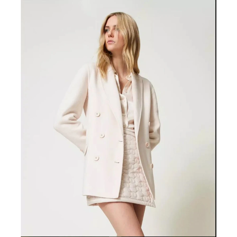 Twinset Dubbele Wollen Jas Schone Lijn Beige Dames