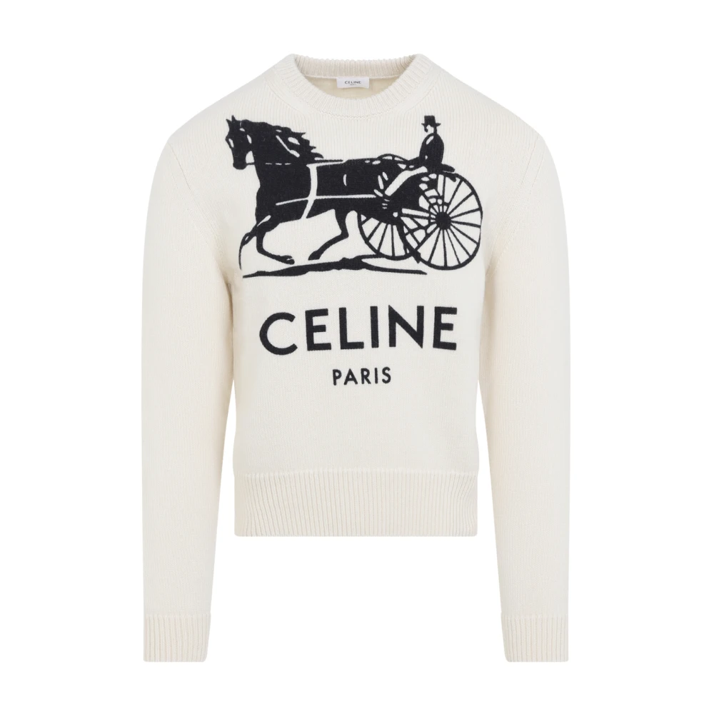 Celine Men's White Cashmere Knitwear, M, Crewneck Jumper In Cashmere