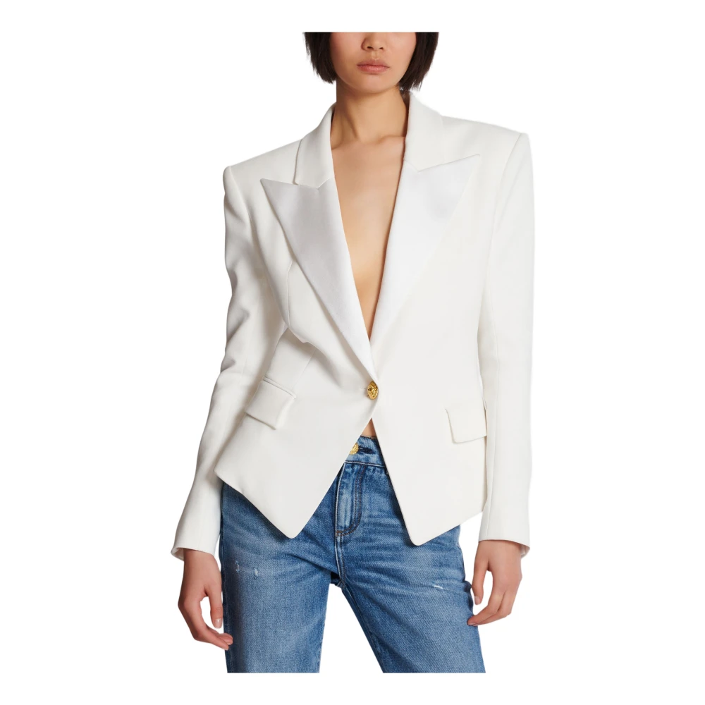 Balmain Enknoop Crepe en Satijnen Jas White Dames