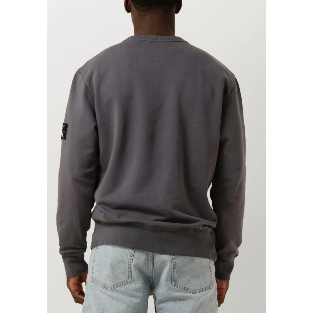 Calvin Klein Washed Badge Crew Neck Sweater Gray Heren