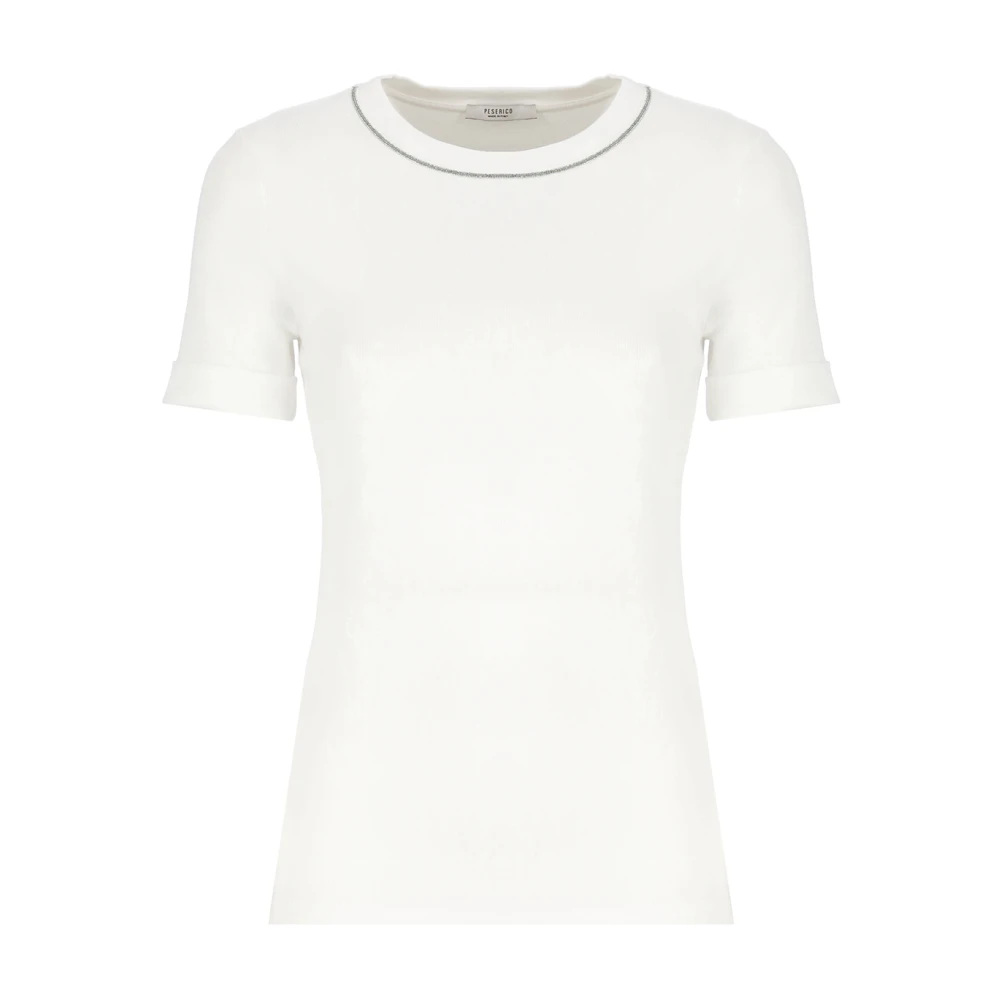 PESERICO Witte Katoenen T-shirt met Ronde Hals White Dames