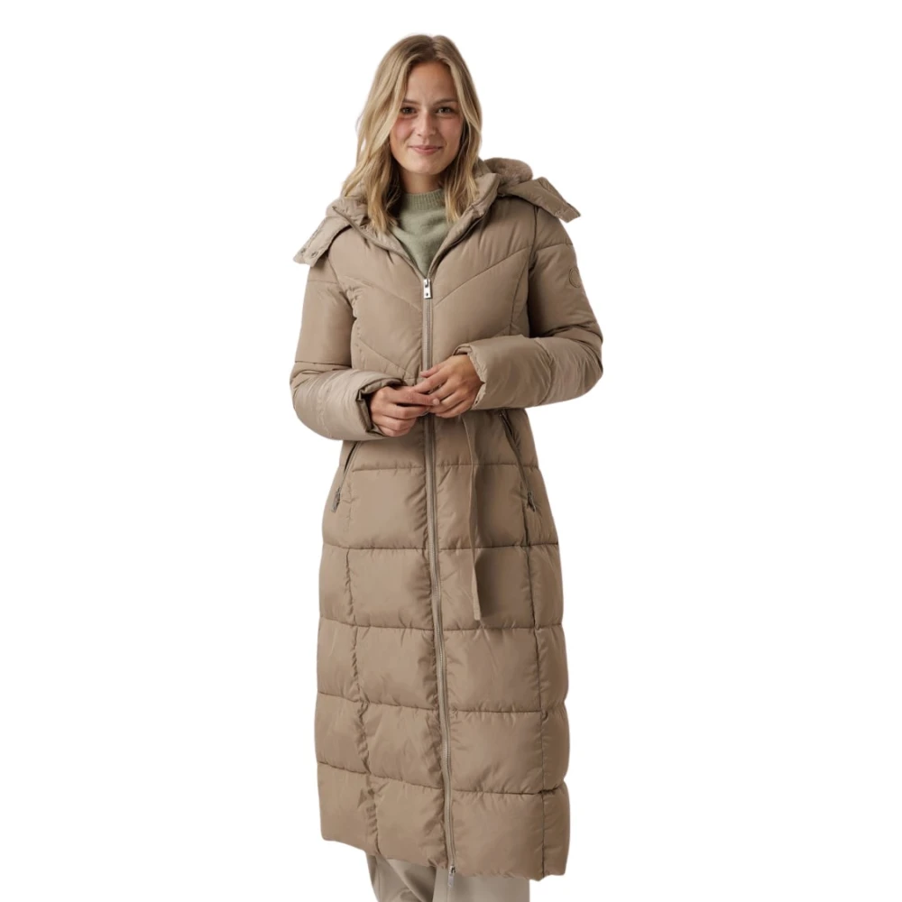 Ottod'Ame Steen Hoge Kraag Jas met Riem Beige Dames