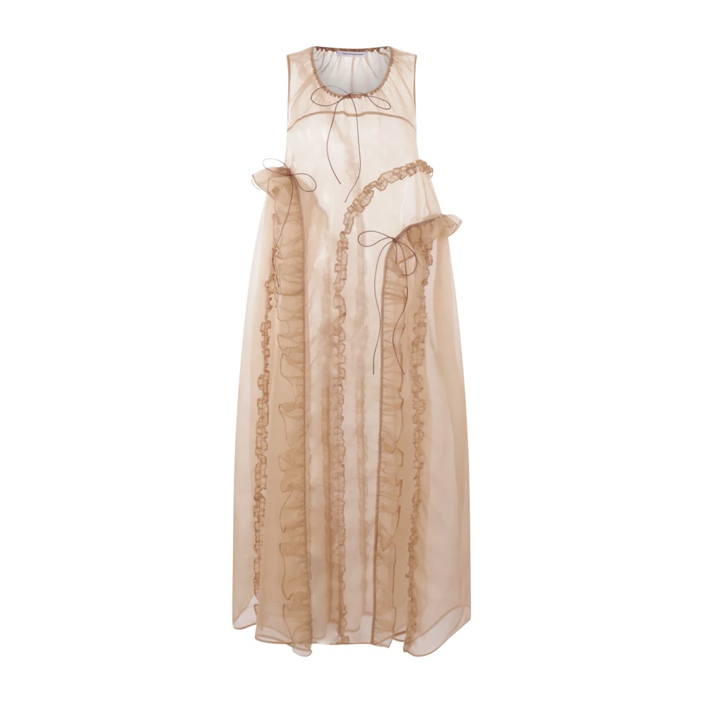 Cecilie Bahnsen Zijden Organza Ruche Flare Jurk Beige Dames