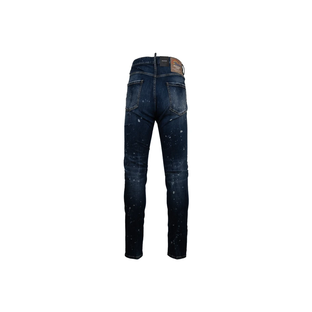 Dsquared2 Herenknoop Jeans met Leren Patch Blue Heren