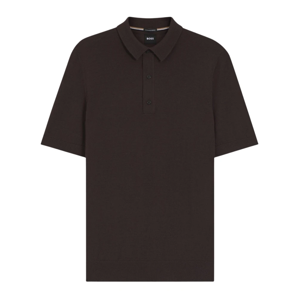 Hugo Men's Brown Polo Shirts, 2XL, Strikket Polo I Merino Uld