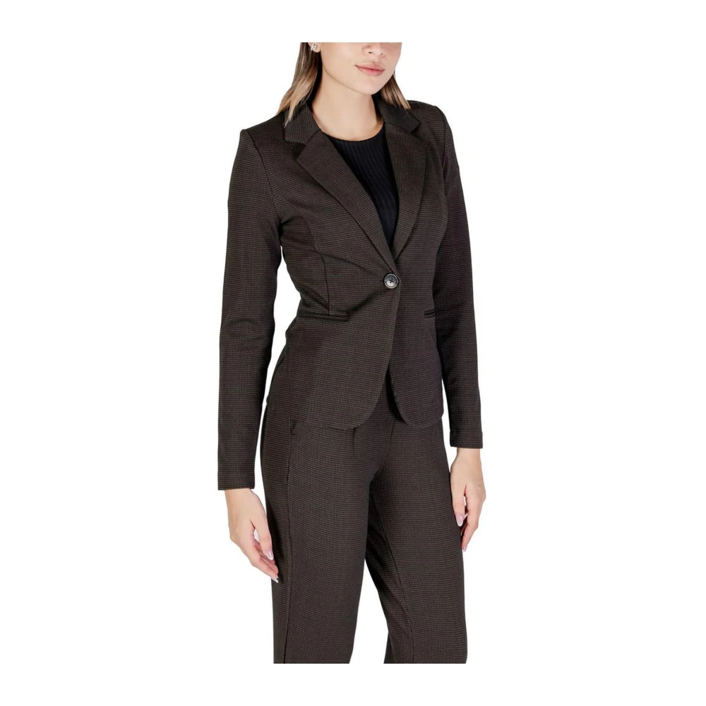 Ichi Bruine Blazer met Elastaanmix Brown Dames