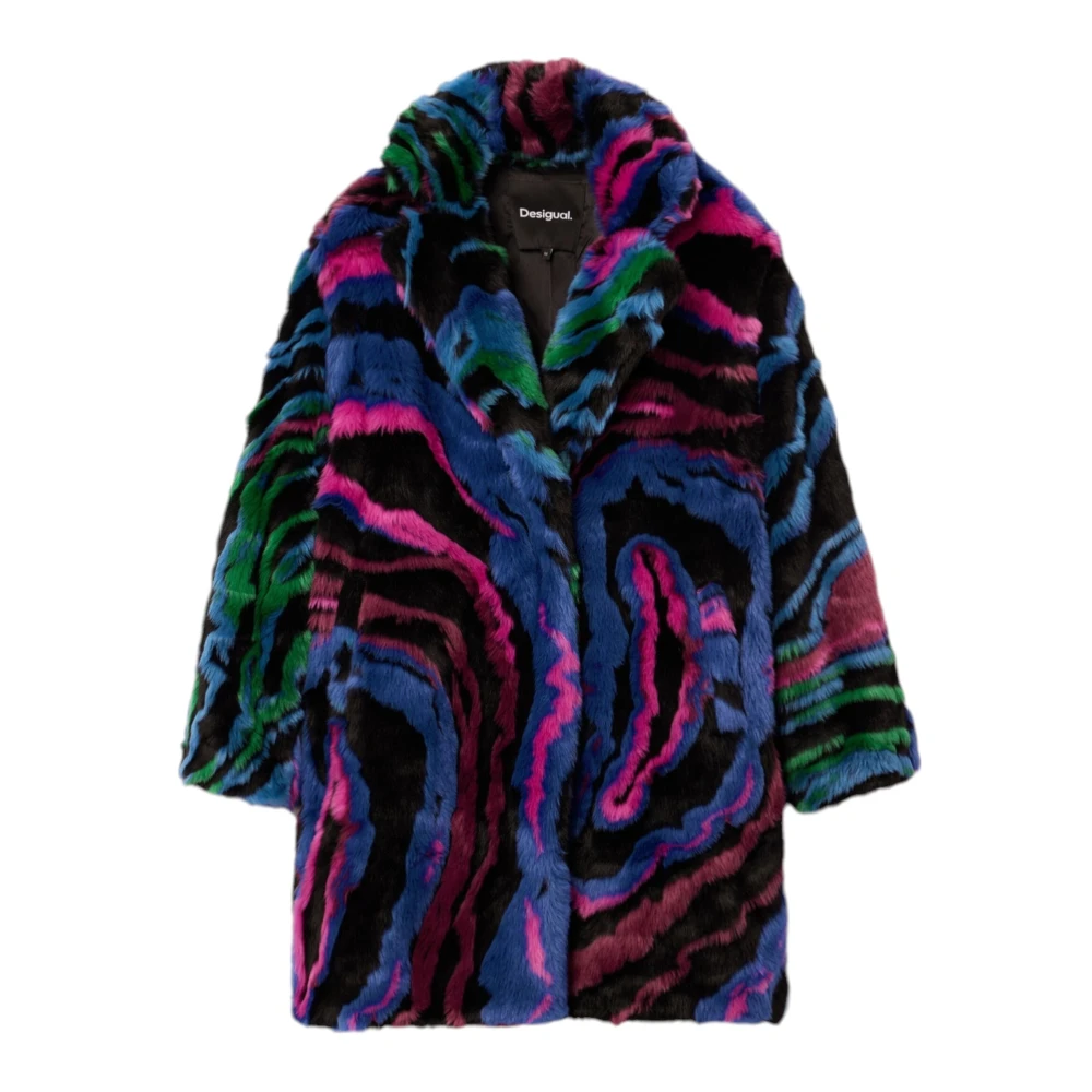 Desigual Zwarte Lange Mouw Reverskraag Jas Multicolor Dames