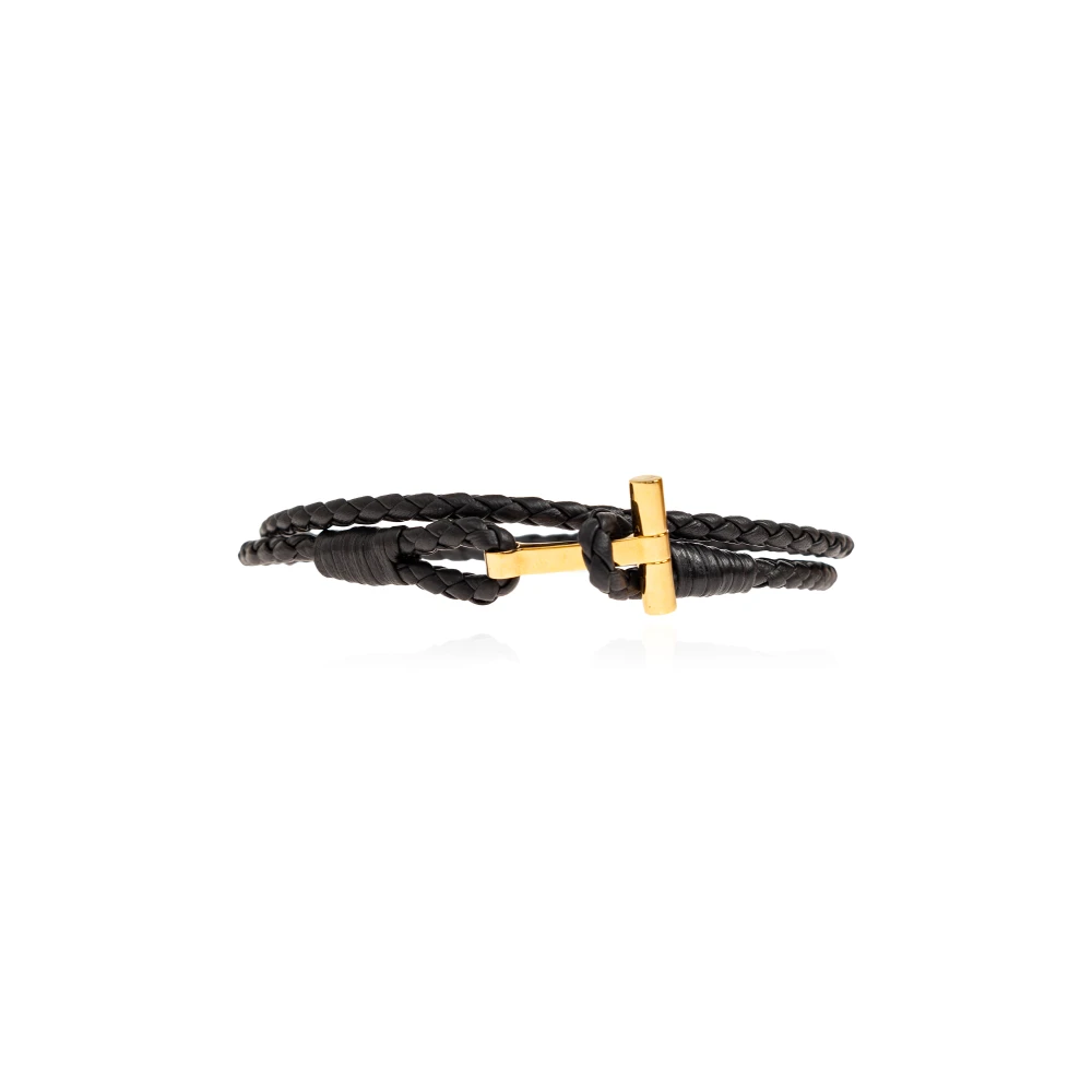 Tom Ford Brown Braided Leather T Bracelet - Male - Bracelets - L - Accessories