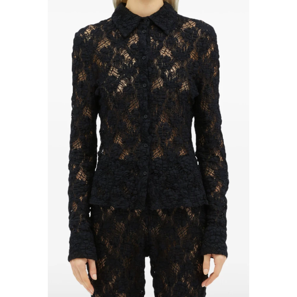 Msgm Bloemen semi-transparante overhemd met puntkraag Black Dames