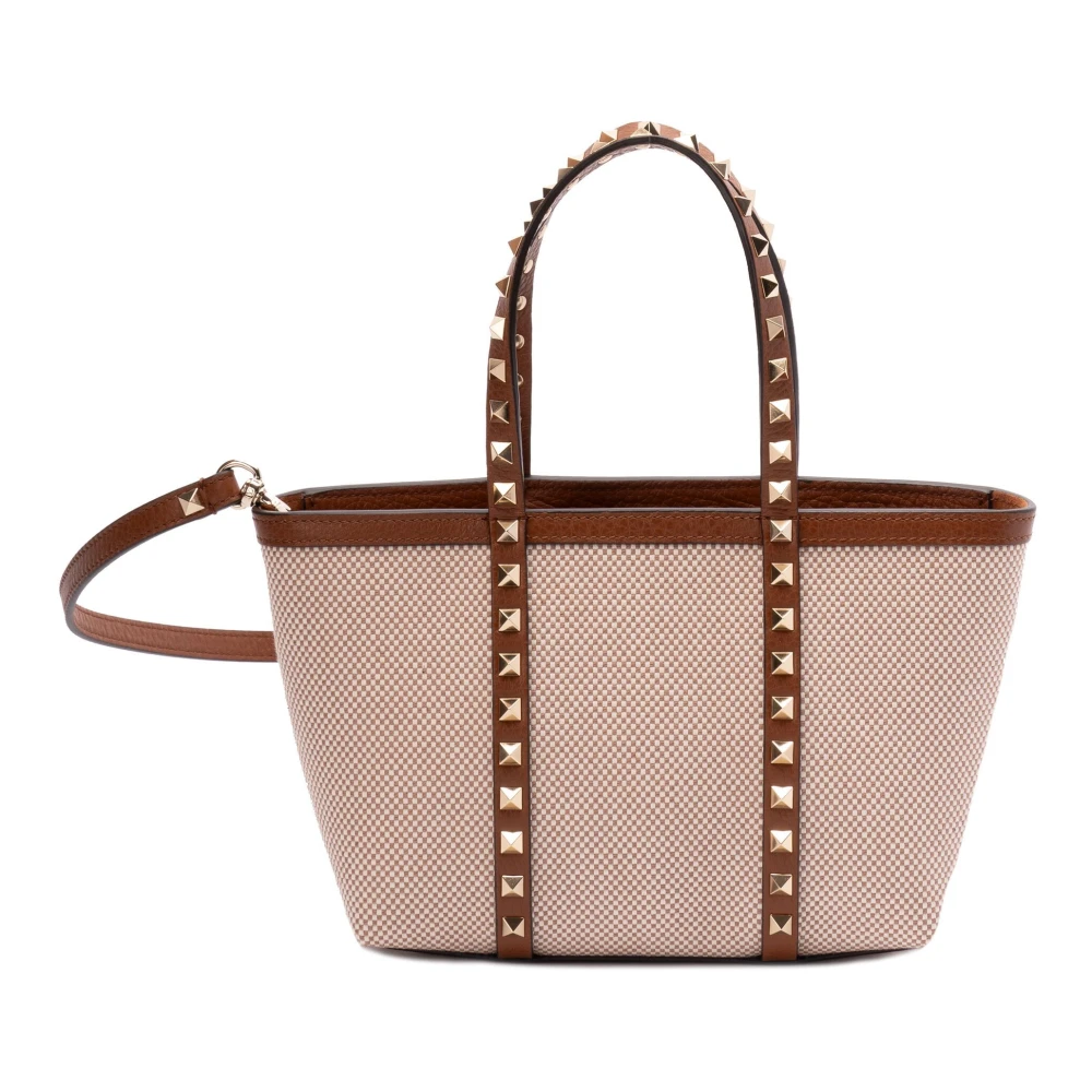 Valentino Garavani , Shopping Bags, Female, Brown, One Size, Brown Leather Shoulder Bag With Studs