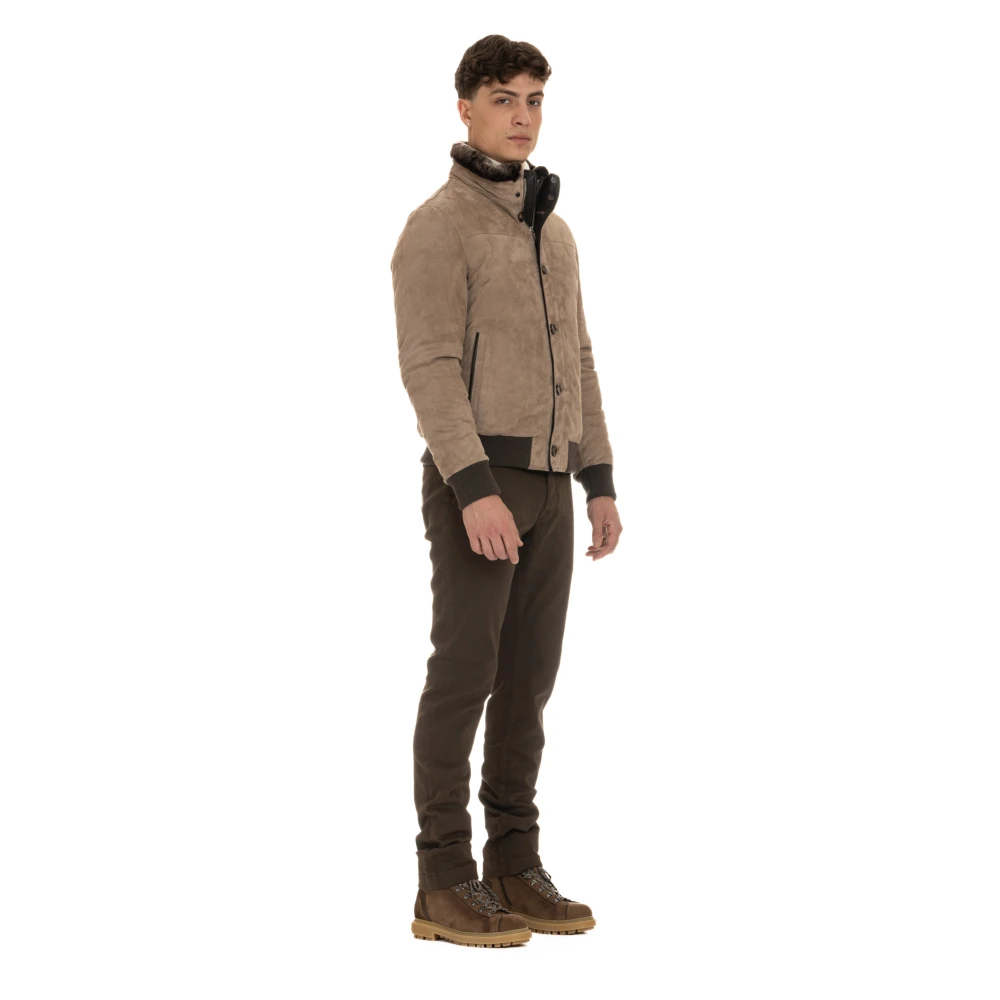 Moorer Duifgrijs Suède Puffer Jas Gray Heren