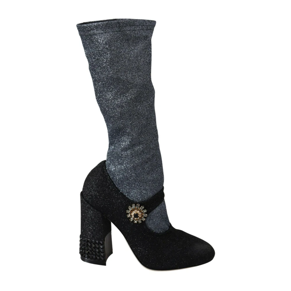 Dolce & Gabbana Women's Black Heeled Boots, 5 Uk, Glamorous Crystal-Embellished Booties