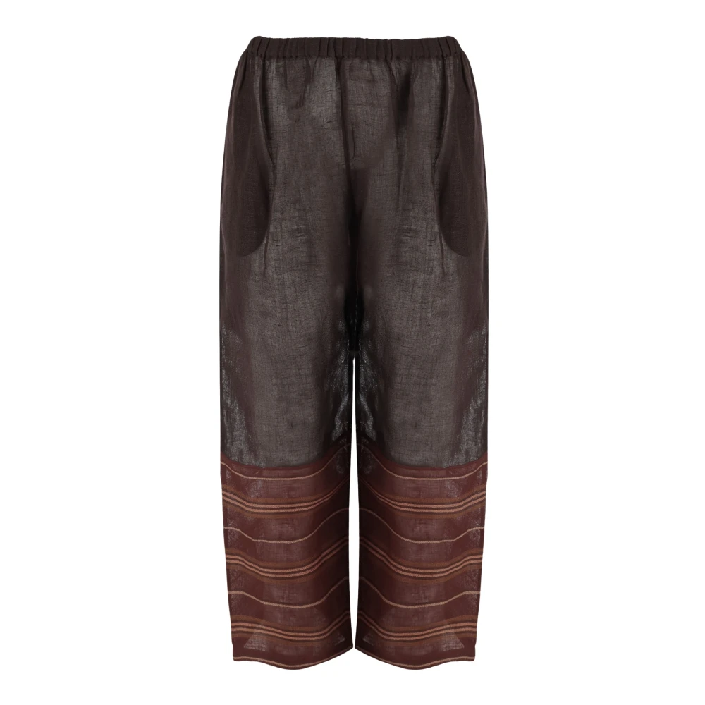 Tory Burch Women's Brown Wide Trousers, M, Linen Beach Pant