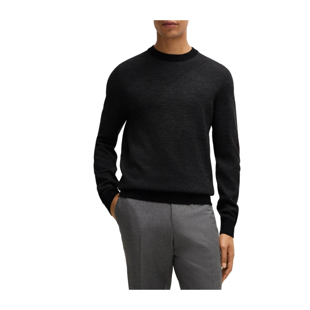 Hugo Boss Bicolor Jacquard Trui Regular Fit Black Heren