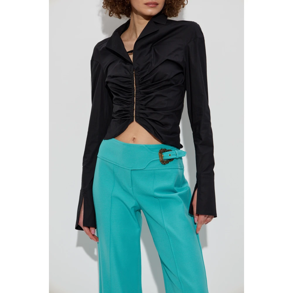 Versace Jeans Couture Katoenen shirt met drapering Black Dames