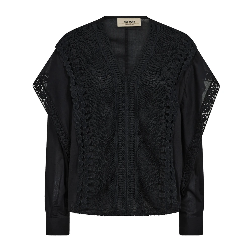 MOS MOSH Vrouwelijke Kant Blouse met Prachtige Details Black Dames