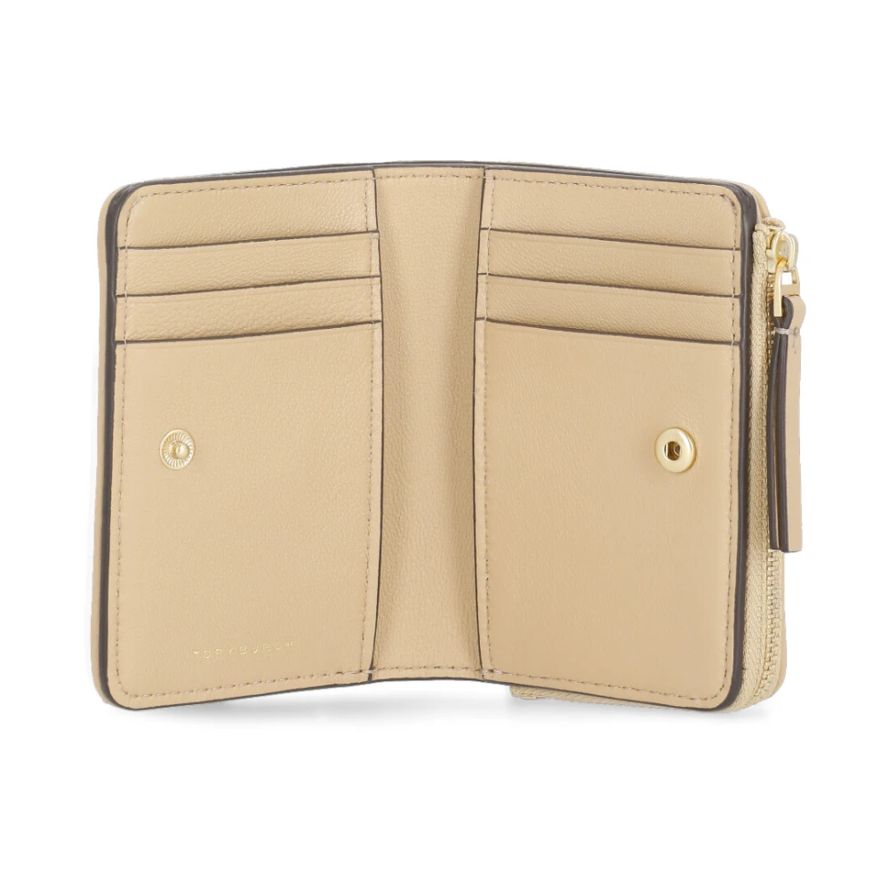 TORY BURCH Gewatteerde Leren Portemonnee met Metalen Logo Beige Dames