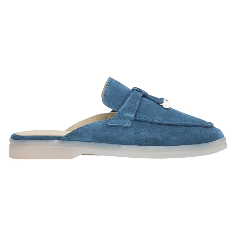 Estro Blue Mules, Female, 3 Uk, Women’s Mules Made Of Soft Premium Italian Genuine Velour Er00119612