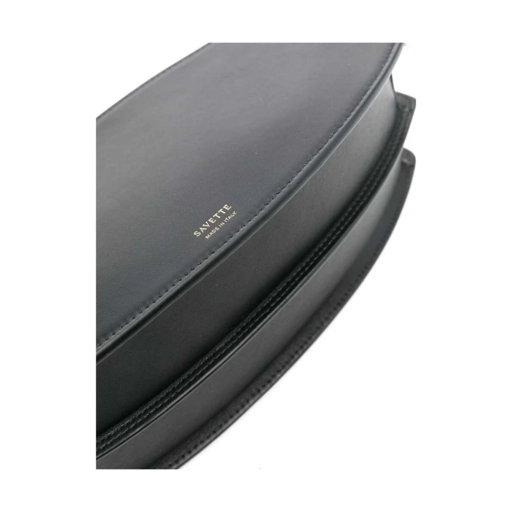 Savette Zwarte leren schoudertas met magnetische sluiting Black Dames