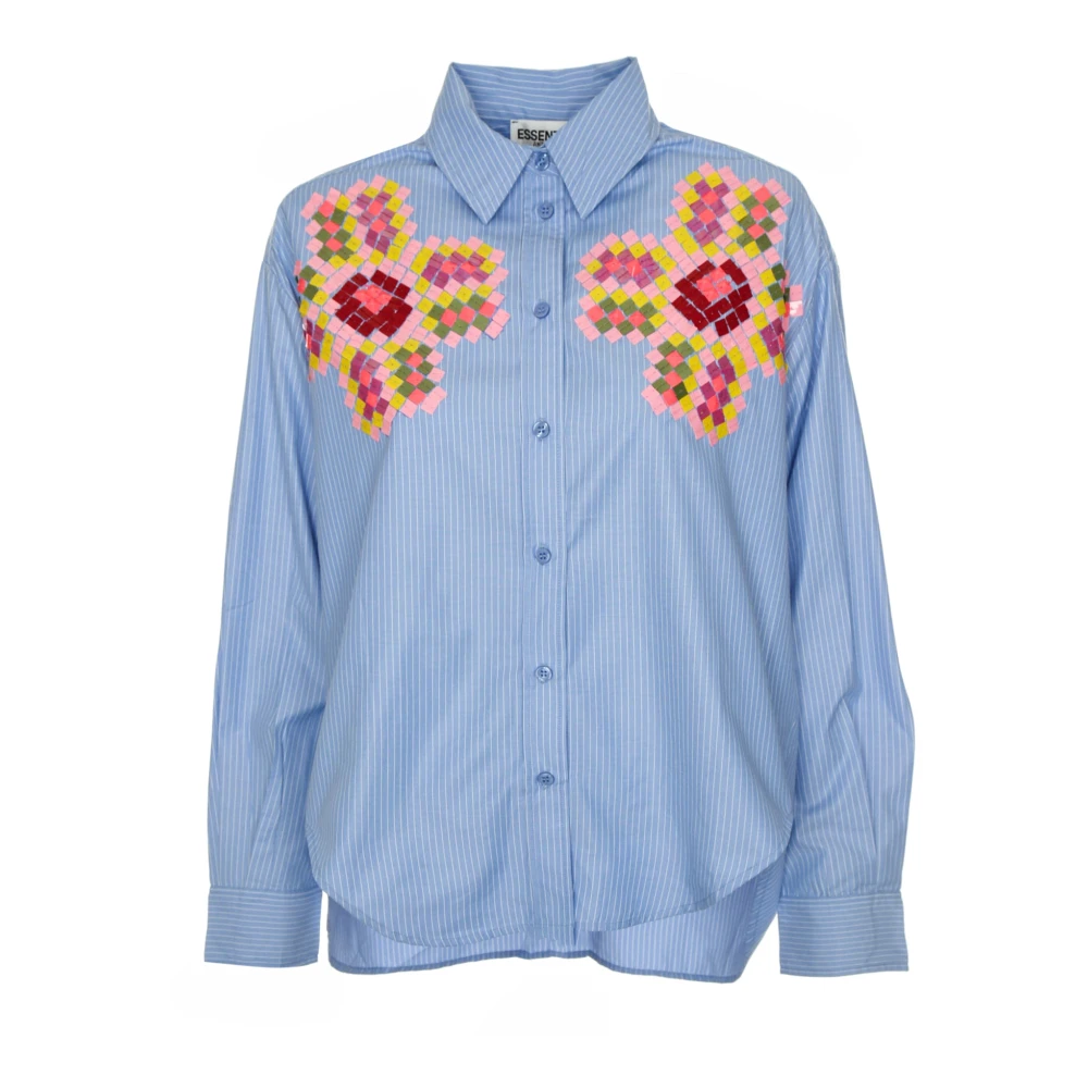 Essentiel Antwerp Paillettenblouse met knopen voor en achter Blue Dames