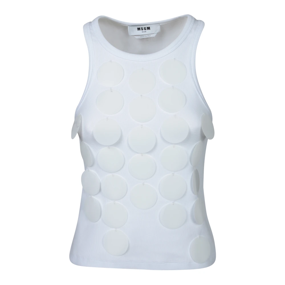 Msgm Women's White Sequin Sleeveless Top