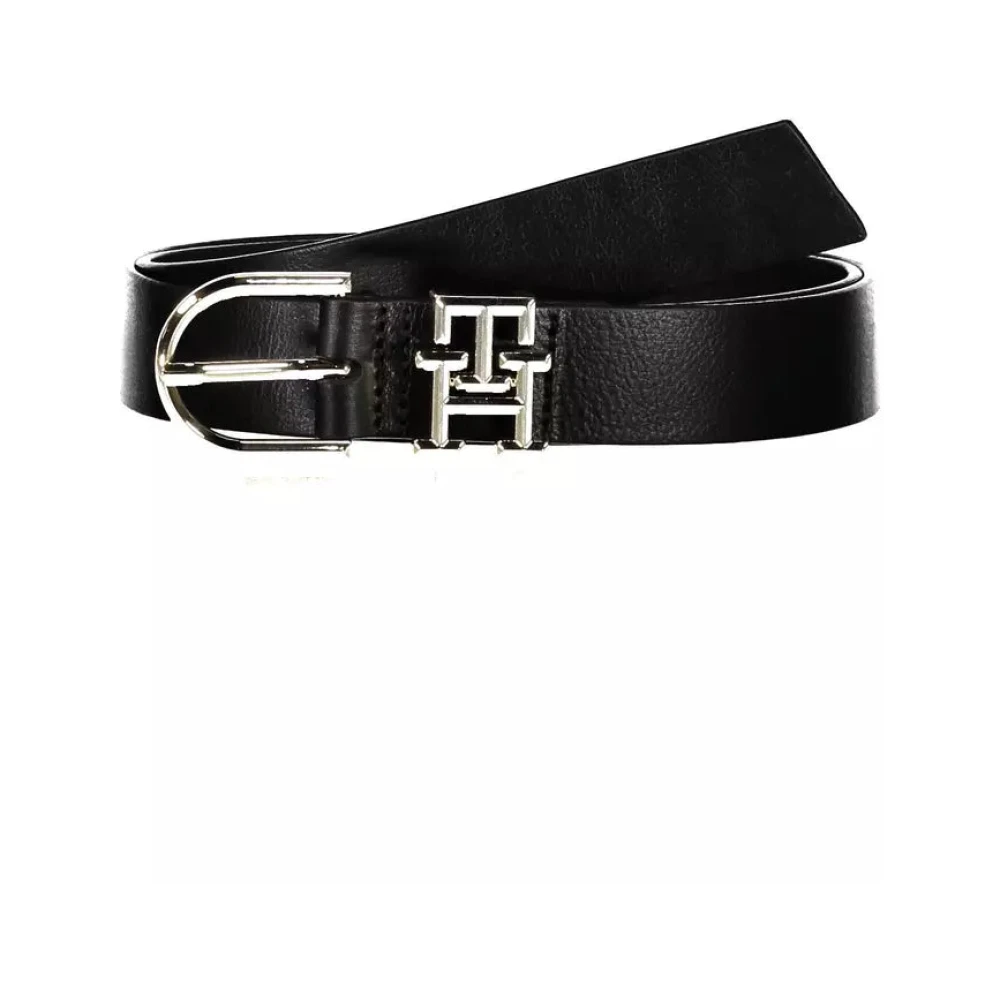 Tommy Hilfiger Zwarte Leren Riem met Metalen Gesp Black Dames