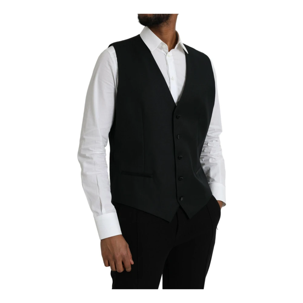 Dolce & Gabbana Zwarte Wollen Jurkvest Enkel Breasted Black Heren