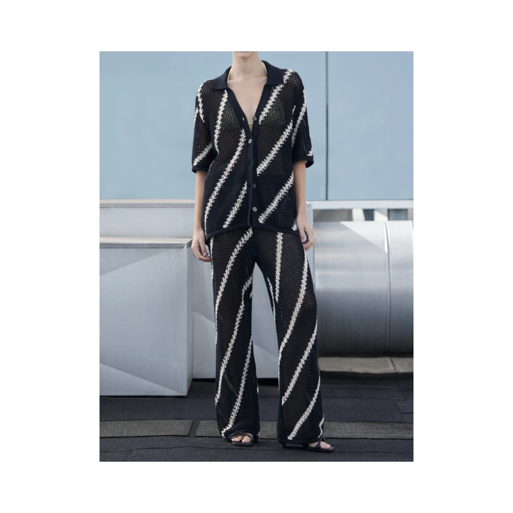 Samsøe Gestreept Oversized Gebreid Vest Black Dames
