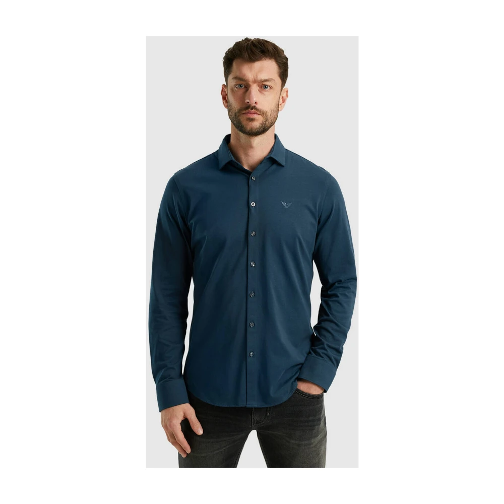 PME Legend Satin Jersey Lange Mouw Shirt Blue Heren