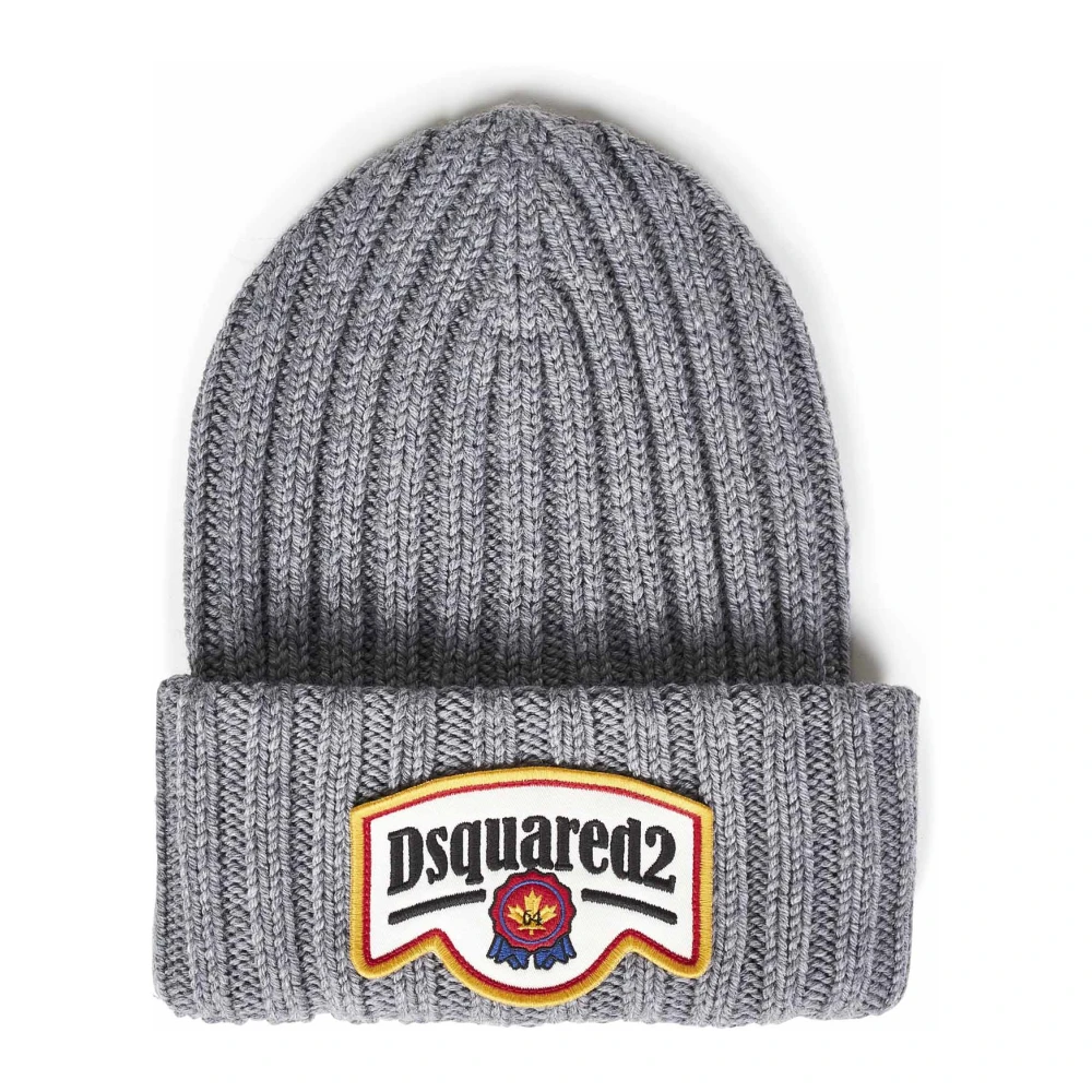 Dsquared2 Grijze Geribbelde Wollen Muts met Logo Gray Heren